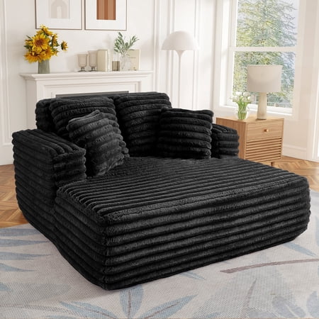 Muumblus Oversized Chaise Lounge Chair Indoor Furniture, No Assembly Required, Plush Corduroy Upholstered Sofa Bed Cozy Sleeper Couch for Living Room, Bedroom, Black price history and forecast - Muumblus 0313-TM-BK