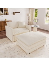 Muumblus Oversized Lounge Chair with Ottoman, Plush Cloud Accent Armchair for Living Room, Beige Chenille