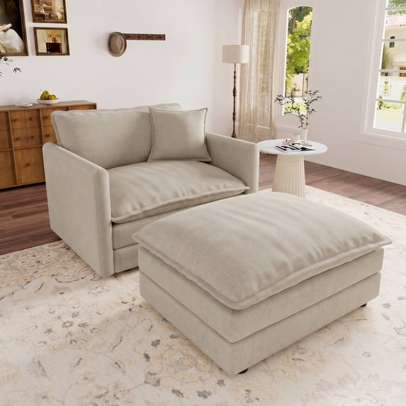 Muumblus Oversized Lounge Chair with Ottoman, Plush Cloud Accent Armchair for Living Room, Bedroom, Camel Chenille