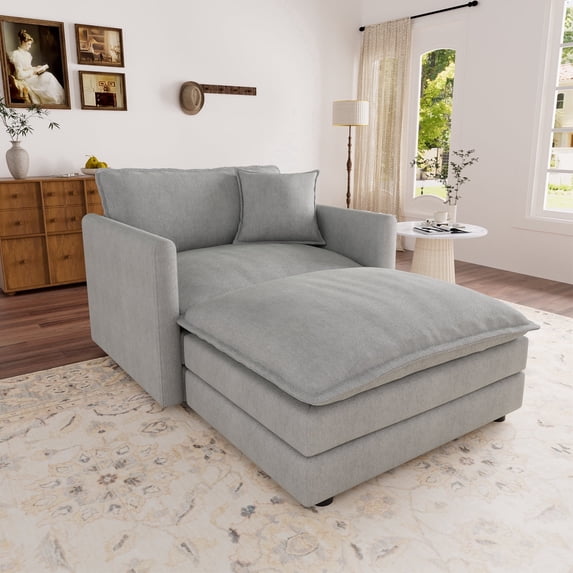 Muumblus Oversized Lounge Chair with Ottoman, Plush Cloud Accent Armchair for Living Room, Bedroom, Gray Chenille