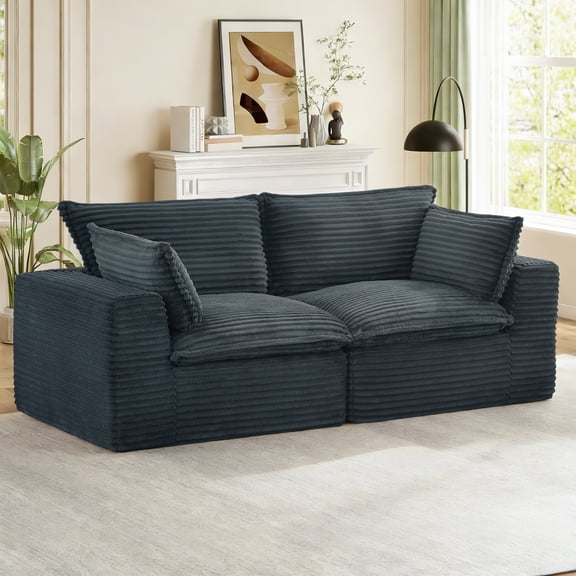 Muumblus 78" Oversized Loveseat Sofa,Boneless Deep Seat Cloud Couch, No Assembly Modern Corduroy Living Room Sofa, Dark Gray