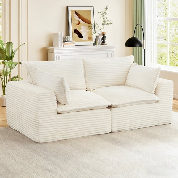 Muumblus 78" Oversized Loveseat Sofa,Boneless Deep Seat Cloud Couch, No Assembly Modern Corduroy Living Room Sofa, White