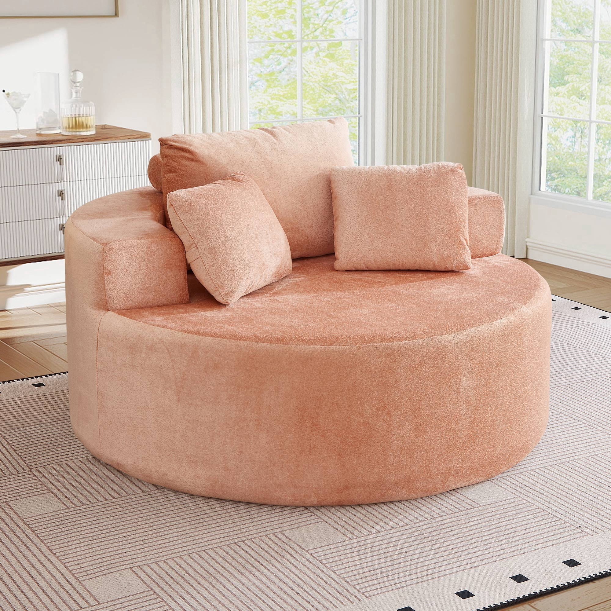 Muumblus Oversized Round Lounge Chaise Chair Indoor Plush Corduroy Cloud Boneless Couch 3 Pillows Assembly Required Modern Accent Chair Living Room B: What to Expect