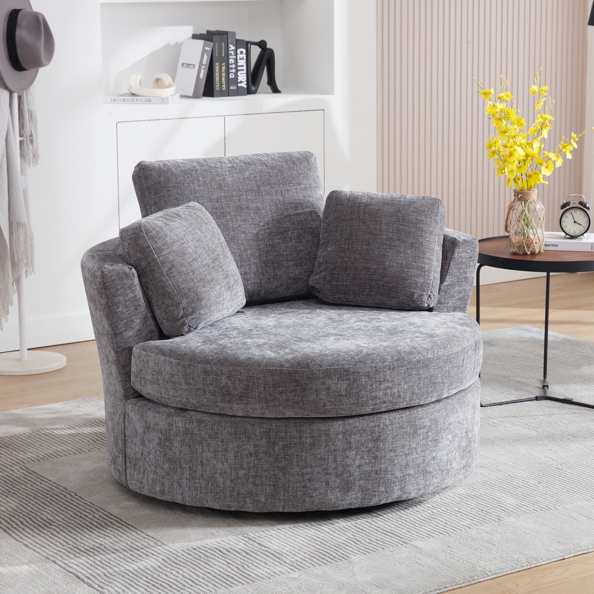 Muumblus Swivel Storage Upholstery Oversized Accent Barrel Chair, Comfy Chenille Armchair, Gray - Walmart.com
