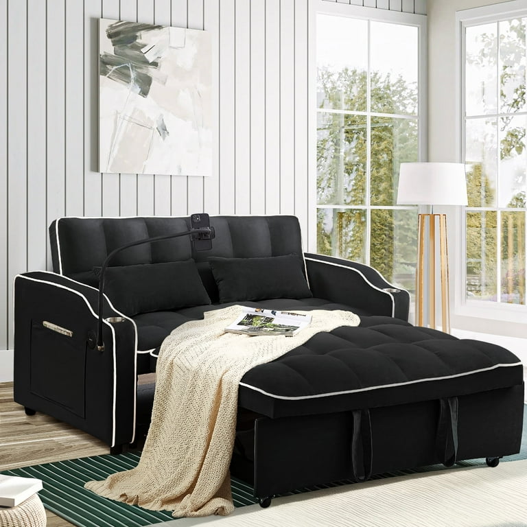 Muumblus 3-in-1 Convertible Velvet Loveseat Sleeper Sofa with USB