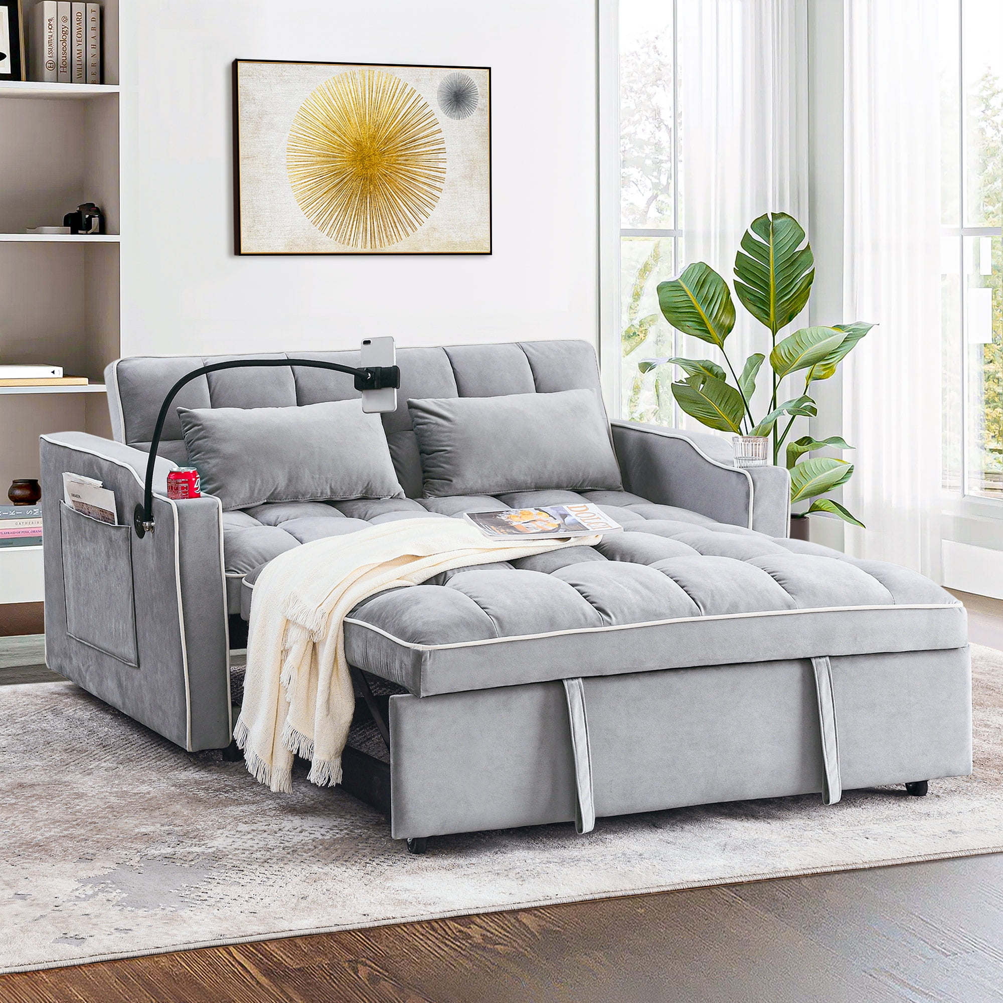 Muumblus 3in1 Convertible Futon Sofa Bed with Cup Holders, USB Port