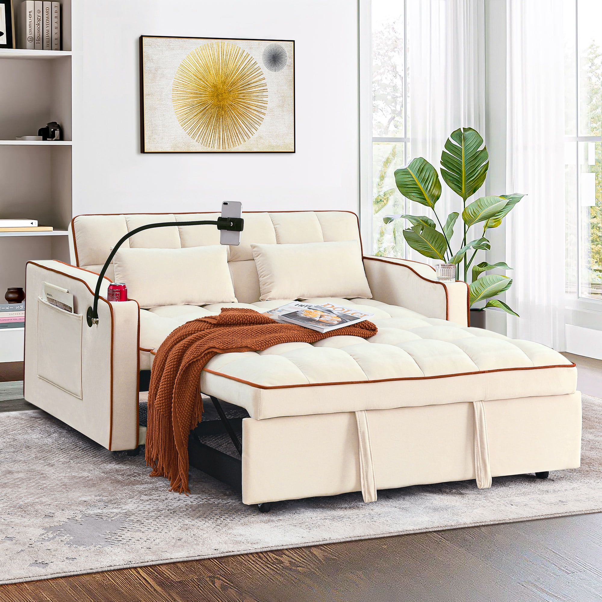 Muumblus 3in1 Convertible Futon Sofa Bed with USB, Phone Stand, Cup