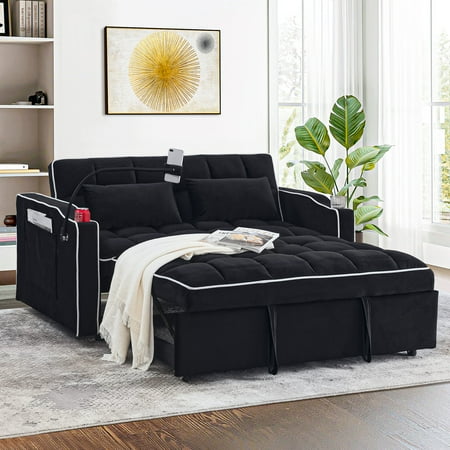 Muumblus Pull Out Sofa Bed with Phone Stand, USB Port, 3-in-1 Convertible Futon Sofa Bed