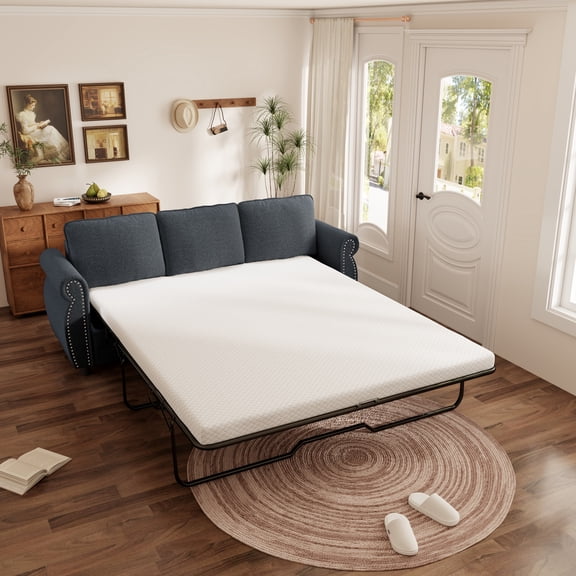 Muumblus Queen Size Pull Out Sofa Bed, 2-in-1 Convertible Sleeper Couches with Memory Foam Mattress, 3 Seat Sleeper Couch Beds for Living Room, Dark Gray