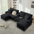 thumbnail image 1 of Muumblus 120" U-Shaped Sectional Sofa with USB & Storage, Living Room 4-Seater Couch with Double Chaise Lounge, Cup Holders, Black Corduroy, 1 of 9