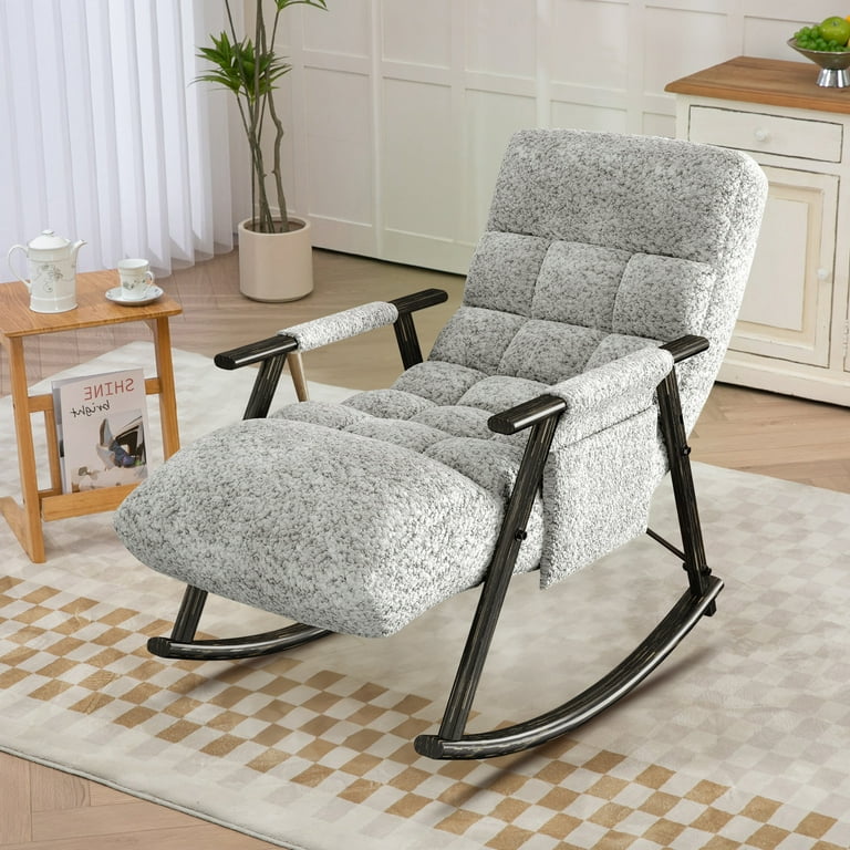 Muumblus Rocking Chaise Lounge Indoor Upholstered Glider Rocking Chair Adjustable Back and Footrest Rocker Recliner for Living Room Bedroom Gray Teddy Walmart
