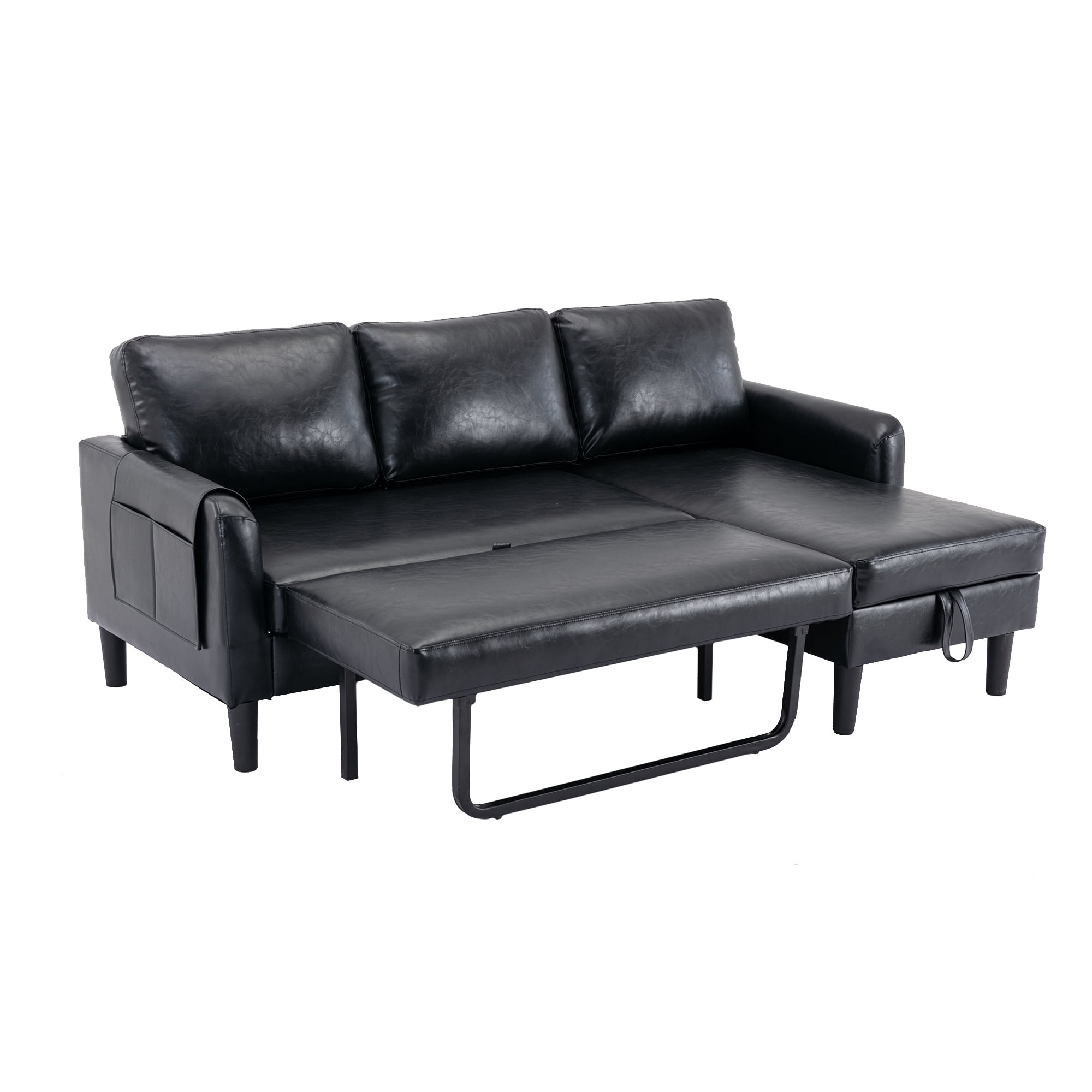 Muumblus Sectional Sleeper Sofa Bed with Storage Shaise, Modern PU