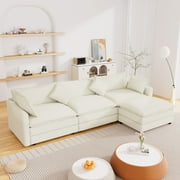 Muumblus Sectional Sofa Cloud Couch with Reversible Ottoman, L-Shaped Chenille Sofa for Living Rooms, Beige