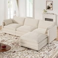thumbnail image 1 of Muumblus Sectional Sofa Cloud Couch with Reversible Ottoman, L-Shaped Chenille Sofa for Living Rooms, Beige, 1 of 10