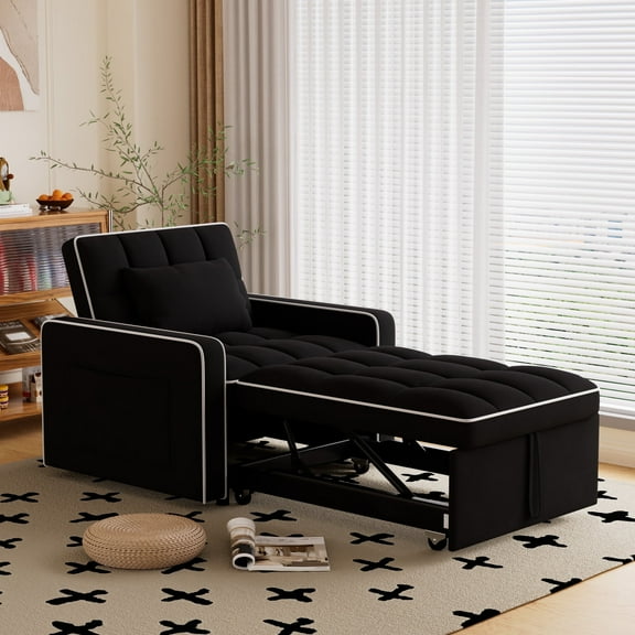 Muumblus Sleeper Sofa Chair Bed, 3-in-1 Convertible Recliner Sofa Bed for Living Room Apartment, Black