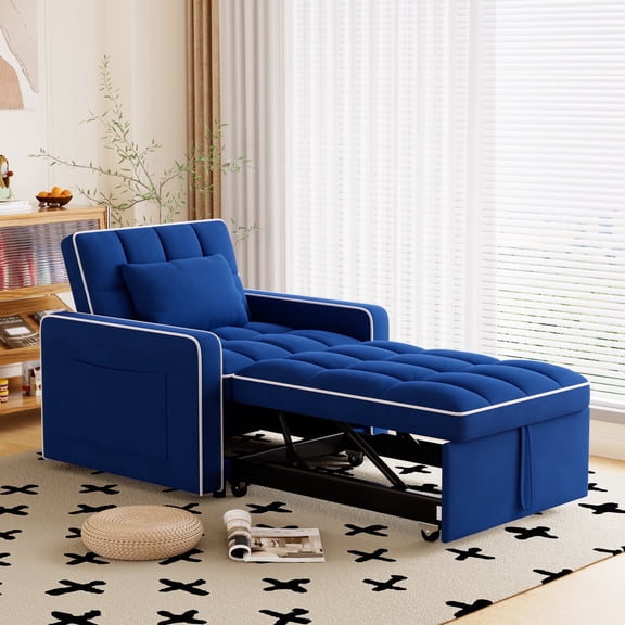 Muumblus Sleeper Sofa Chair Bed, 3-in-1 Convertible Recliner Sofa Bed for Living Room Apartment, Blue