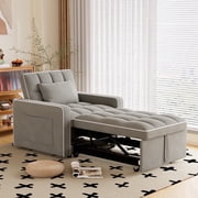 Muumblus Sleeper Sofa Chair Bed, 3-in-1 Convertible Sofa Chair, Modern Adult Velvet Chaise Lounge for Living Room, Gray