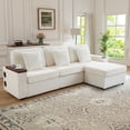 thumbnail image 1 of Muumblus L-Shaped Sectional Sofa with Storage Ottoman, Corduroy Cloud Couch with Bluetooth Speaker & Side Table, Modern Living Room Furniture, White, 1 of 10