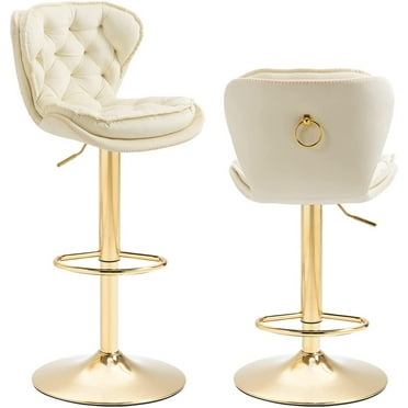 Muumblus Swivel Bar Stools Set of 2, Velvet Counter Height Adjustable Barstools with Tufted Back, Upholstered Modern Metal Base Bar Chair for Kitchen Island, Dining Room, Ivory