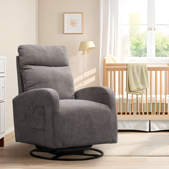 Lunale Velvet Swivel Nursery Glider Rocking Chair, High Back Upholstered Swivel Rocker, Gray