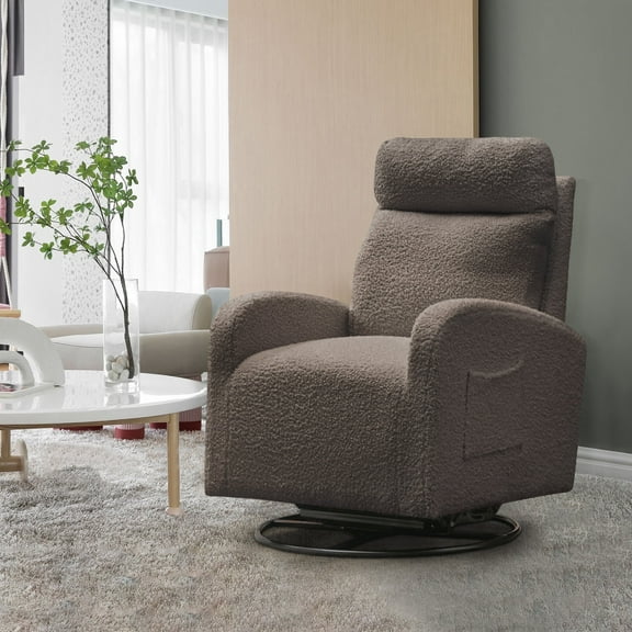 Muumblus Teddy Swivel Glider Rocking Chair for Baby Nursery, Indoor, Drak Gray