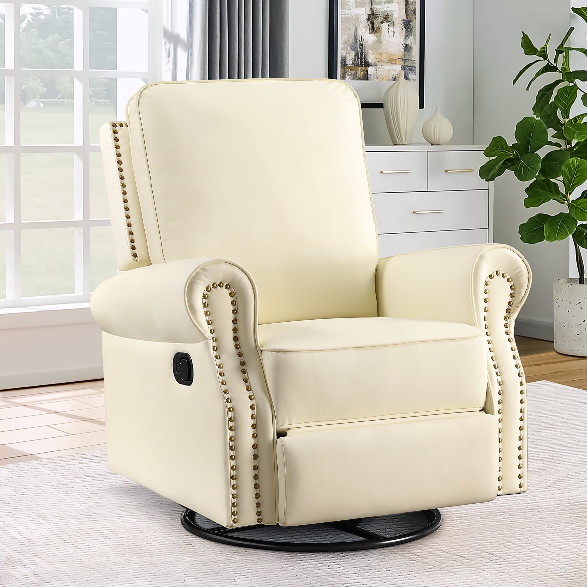 Muumblus Swivel Rocker Recliner for Adult, Faux Leather Upholstered ...