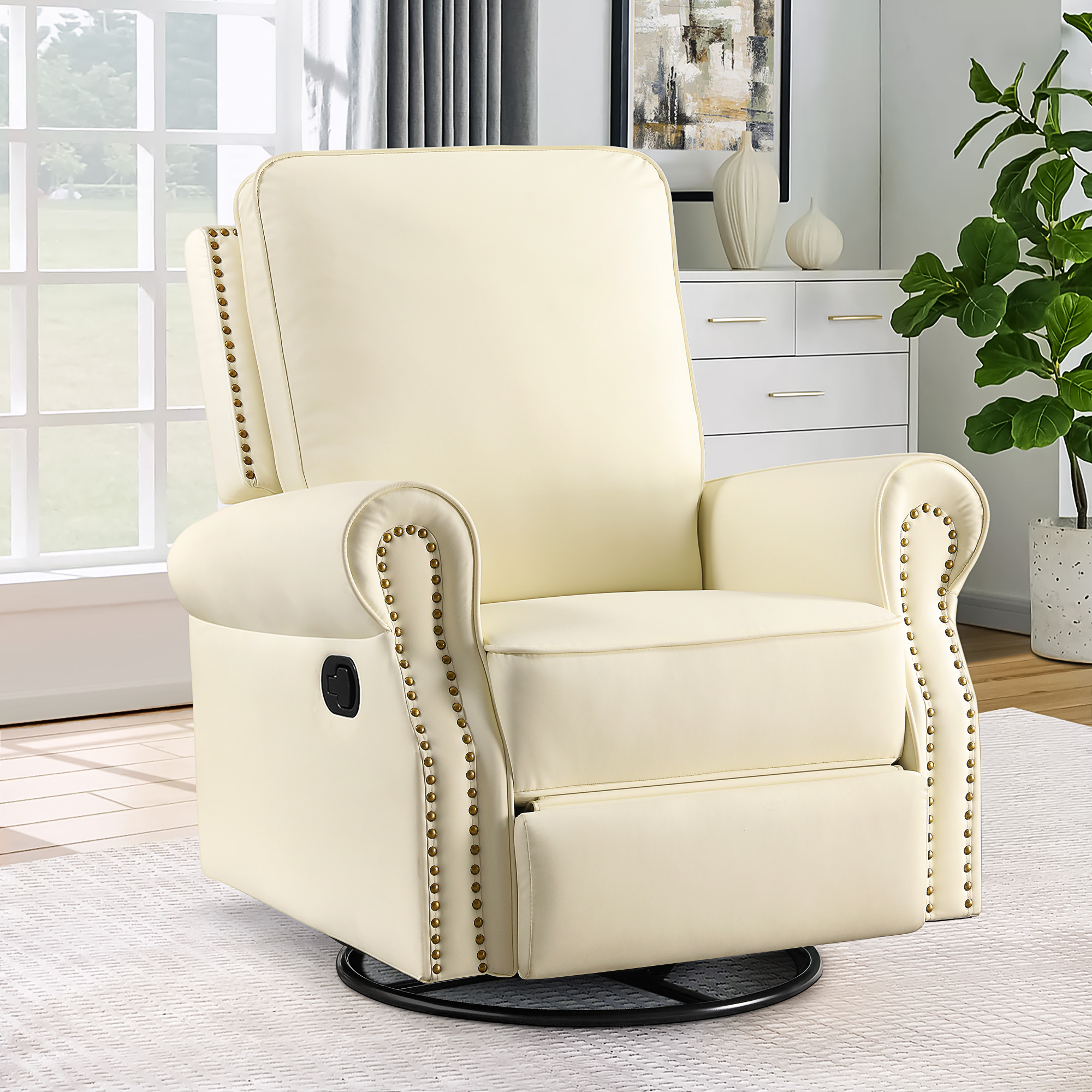 Recliner Style Rocking Chair Muumblus Swivel Rocker Recliner for Adult, Faux Leather Upholstered ...