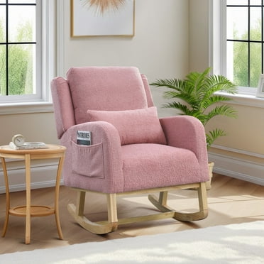 Muumblus Teddy Glider Rocking Chair for Baby Nursery, High Back, Indoor, Pink