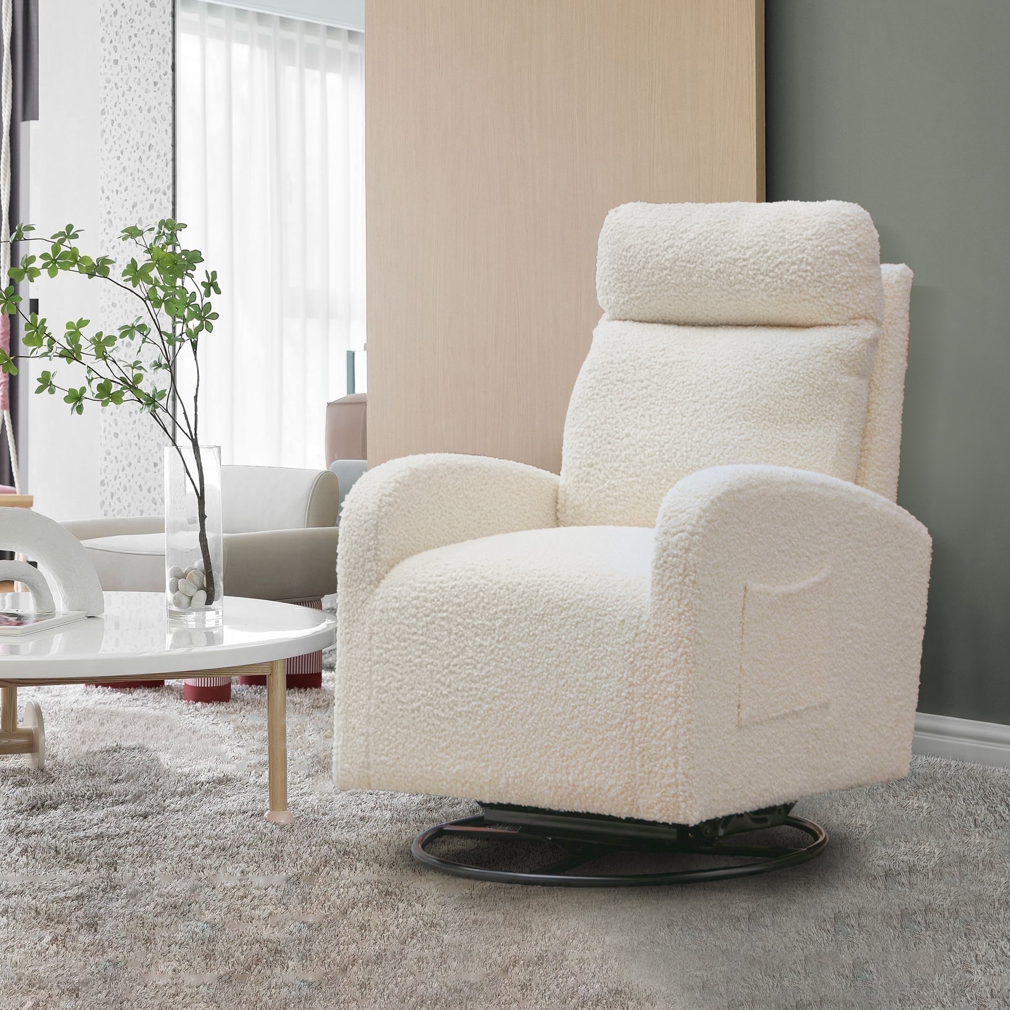 Lunale Teddy Swivel Glider Rocking Chair for Baby Nursery, Indoor, Ivory