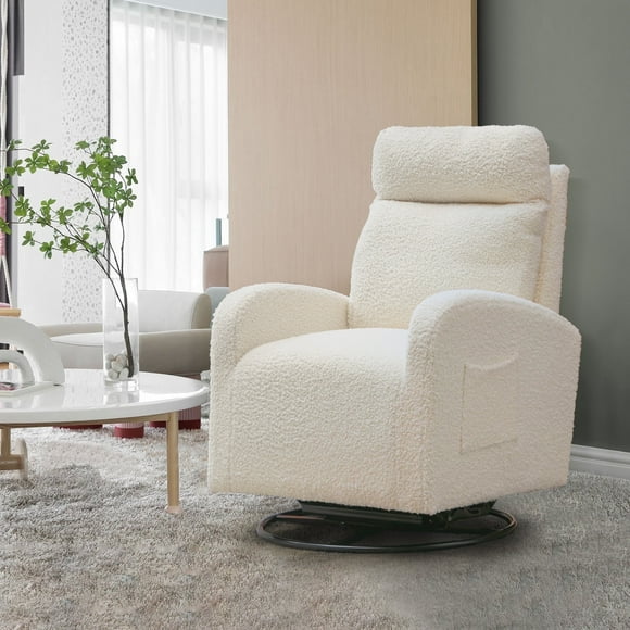 Muumblus Teddy Swivel Glider Rocking Chair for Baby Nursery, Indoor, White