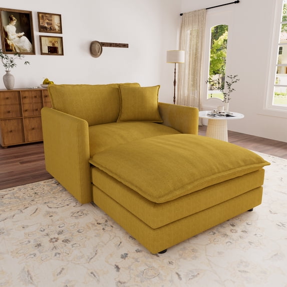 Muumblus Oversized Lounge Chair with Ottoman, Plush Cloud Accent Armchair for Living Room, Bedroom, Yellow Chenille