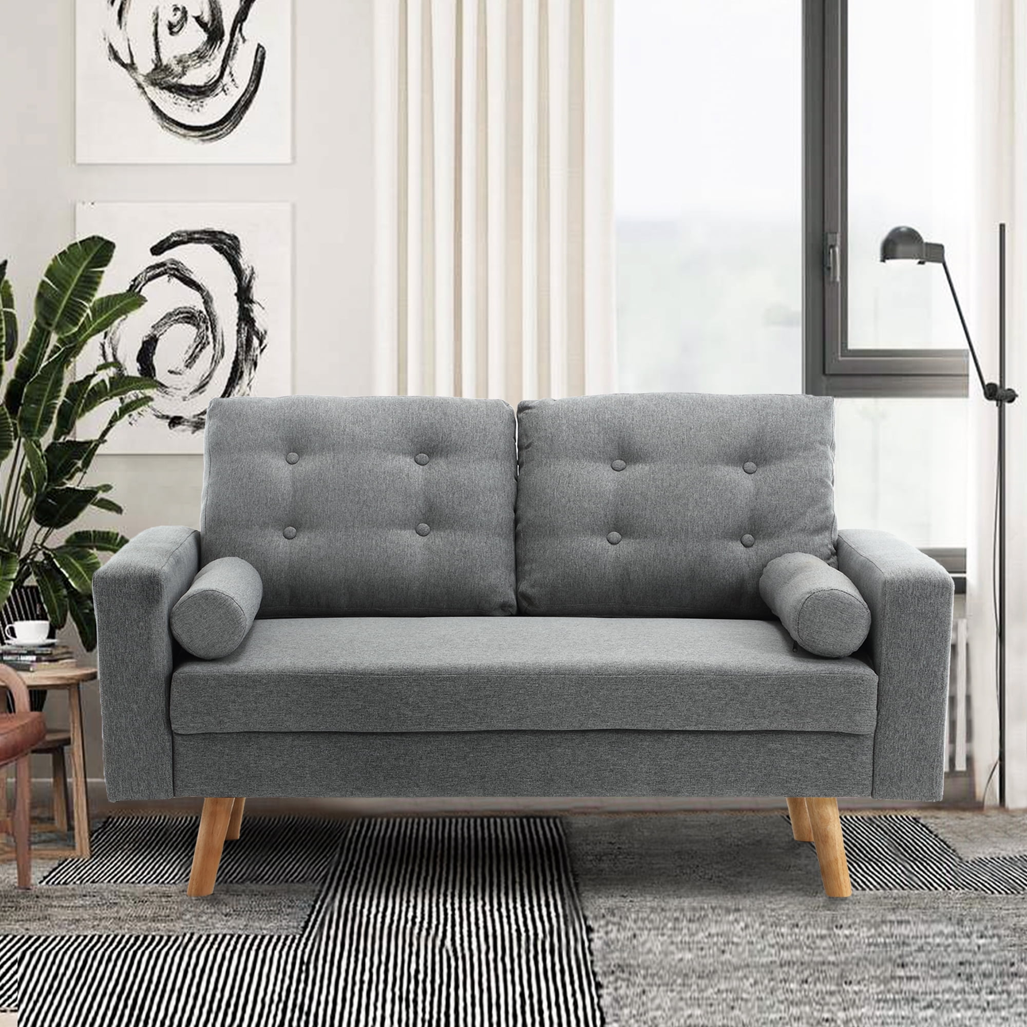 Muumblus Tufted Button Small Loveseat for Living Room, Gray