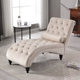 thumbnail image 1 of Muumblus Upholstered Chaise Lounge Indoor, Tufted Velvet Accent Chair with Wood Legs, Beige, 1 of 8