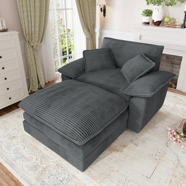 Muumblus Oversized Accent Chair with Ottoman, 48" Indoor Chaise Lounge Cloud Sofa Reading Armchair for Modern Living Room, Bedroom, Gray Corduroy