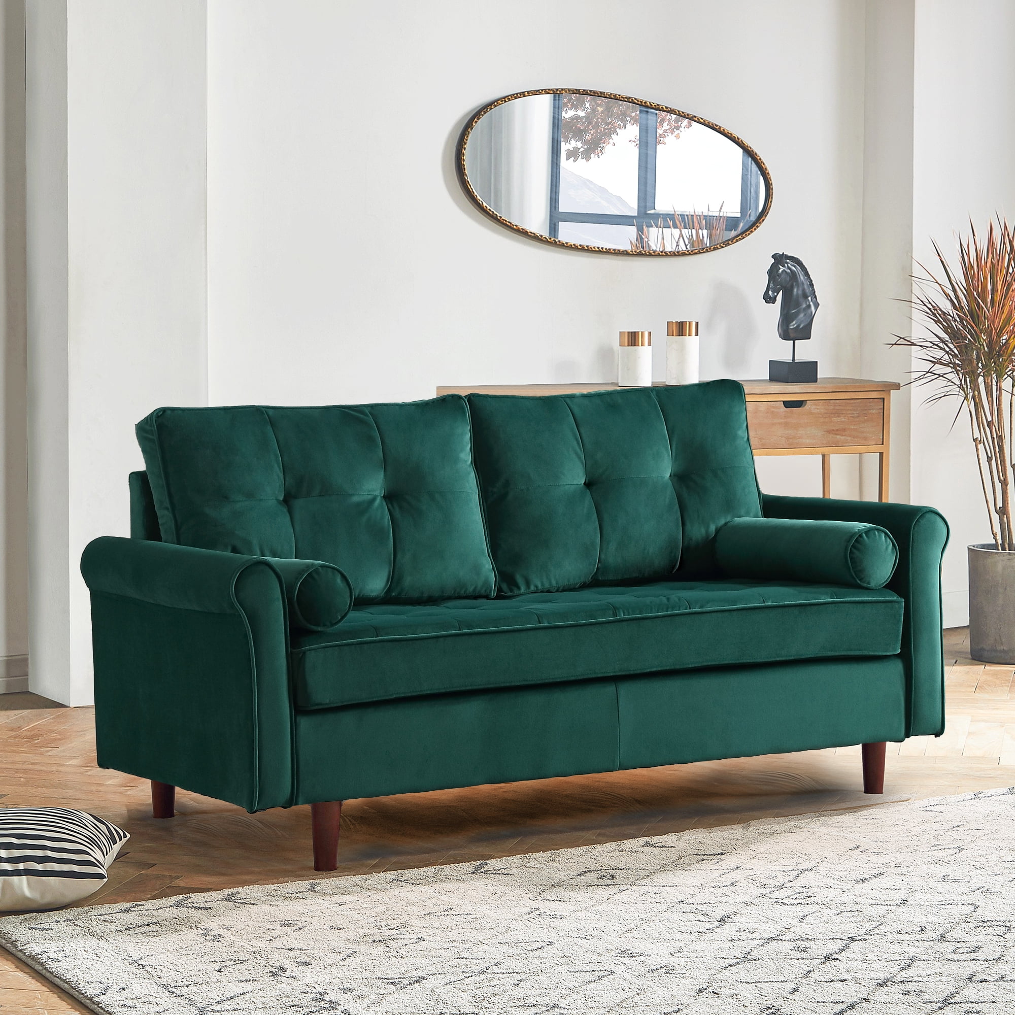 Muumblus Velvet Loveseat with Wood Legs, 2-Seater Small Loveseat Sofa 