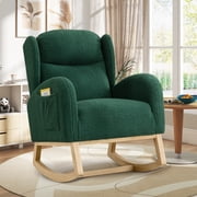 Muumblus Nursery Rocking Chair, Wingback Glider Rocker, Indoor Uphlostered Rocking Chair, Green Teddy
