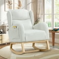 thumbnail image 1 of Muumblus Nursery Rocking Chair, Wingback Glider Rocker, Indoor Uphlostered Rocking Chair, Ivory Teddy, 1 of 8