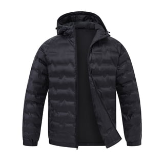 Muvtei Men's Puffer Jacket Hooded Windproof Full Zip Casual Coat Warm Water Resistant Jacket Lightweight Winter Outerwear Black-L