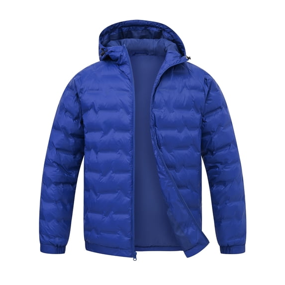 Muvtei Men's Puffer Jacket Hooded Windproof Full Zip Casual Coat Warm Water Resistant Jacket Lightweight Winter Outerwear Blue-2XL