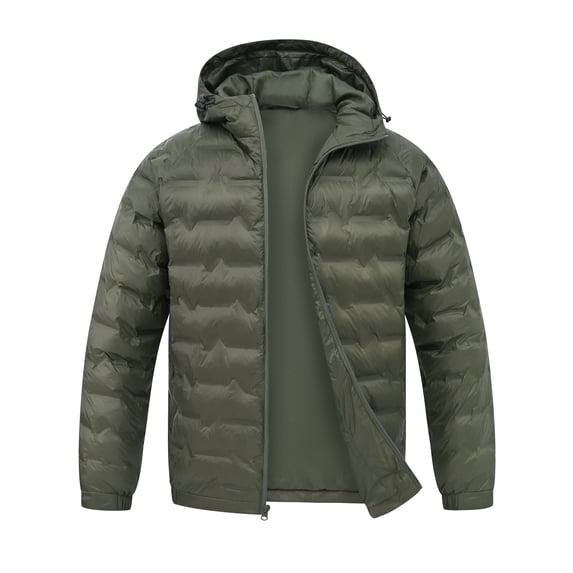 Muvtei Men's Puffer Jacket Hooded Windproof Full Zip Casual Coat Warm Water Resistant Jacket Lightweight Winter Outerwear Green-2XL