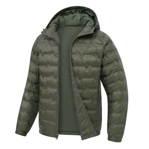 Muvtei Men's Hooded Down Jacket Windproof Coat Warm Water Resistant Casual Outerwear Lightweight Puffer Jacket Full Zip Up Green-2XL
