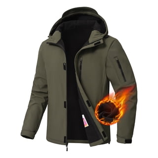Muvtei Men's Hooded Softshell Jacket Fleece Lined Waterproof Hooded Soft Lightweight Windbreaker Shell Jacket Outdoor Hiking Rain Jacket Army-M