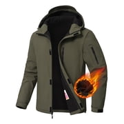 Muvtei Mens Hooded Softshell Jacket Fleece Lined Waterproof Hooded Soft Lightweight Windbreaker Shell Jacket Outdoor Hiking Rain Jacket Army-M