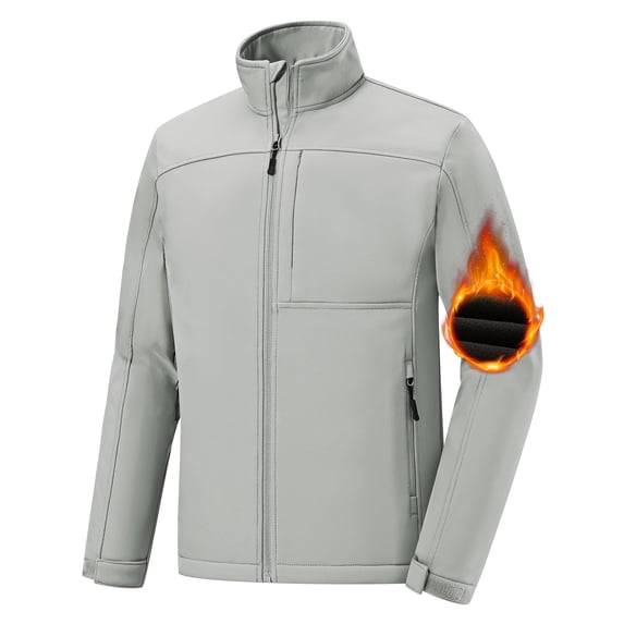 Muvtei Men's Softshell Jacket Fleece Lined Waterproof Stand Collar Soft Lightweight Shell Rain Jacket Windbreaker Outdoor Hiking LightGrey-S
