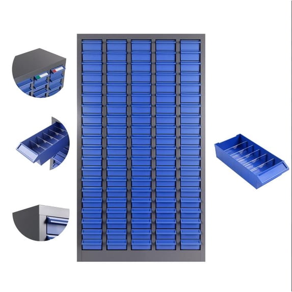 Muweixin 100 Compartment Parts Cabinet, Plastic Drawer Organizer with Dividers, Blue Storage Cabinet for Small Parts, Tools, Hardware, Home, Office, Garage