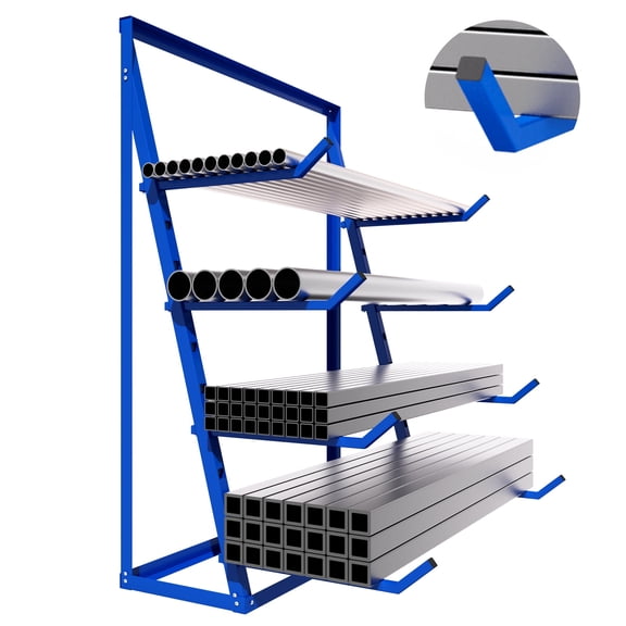 Muweixin 1000lbs Heavy Duty Blue Steel Lumber Rack, 4-Tier Cantilever Storage Organizer for Pipes, Boards & Long Materials in Garage