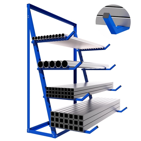 Muweixin 1000lbs Heavy Duty Blue Steel Lumber Rack, 4-Tier Cantilever Storage Organizer for Pipes, Boards & Long Materials in Garage