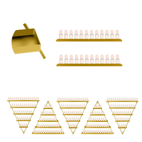 Muweixin 10PCS Gold Metal Makeup Organizer, Wall Mounted Triangular Storage Shelf, Multi Layer Cosmetic Display Rack with Mounting Kit for Vanity, Bathroom & Beauty Salon