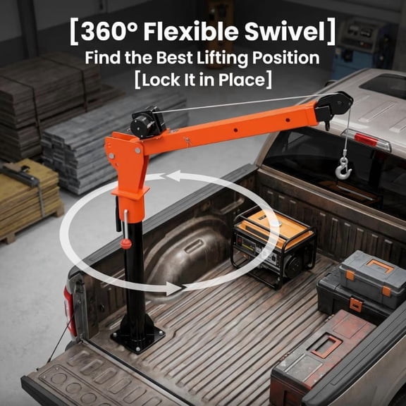 Muweixin 1100 lbs Electric Truck Crane, 360° Swivel Adjustable Boom Hoist, 12V Winch, Red Alloy Steel Bed Mount Lift for Pickup Truck Cargo & Engine Repair