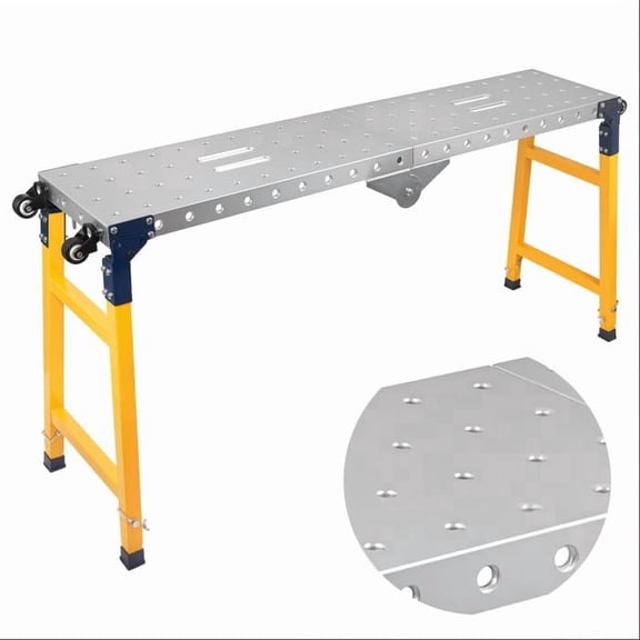 Muweixin 1100lb Adjustable Welding Workbench, Foldable Portable Steel Table with Wheels, 29-48in Height, for Welding, Painting & Garage Use